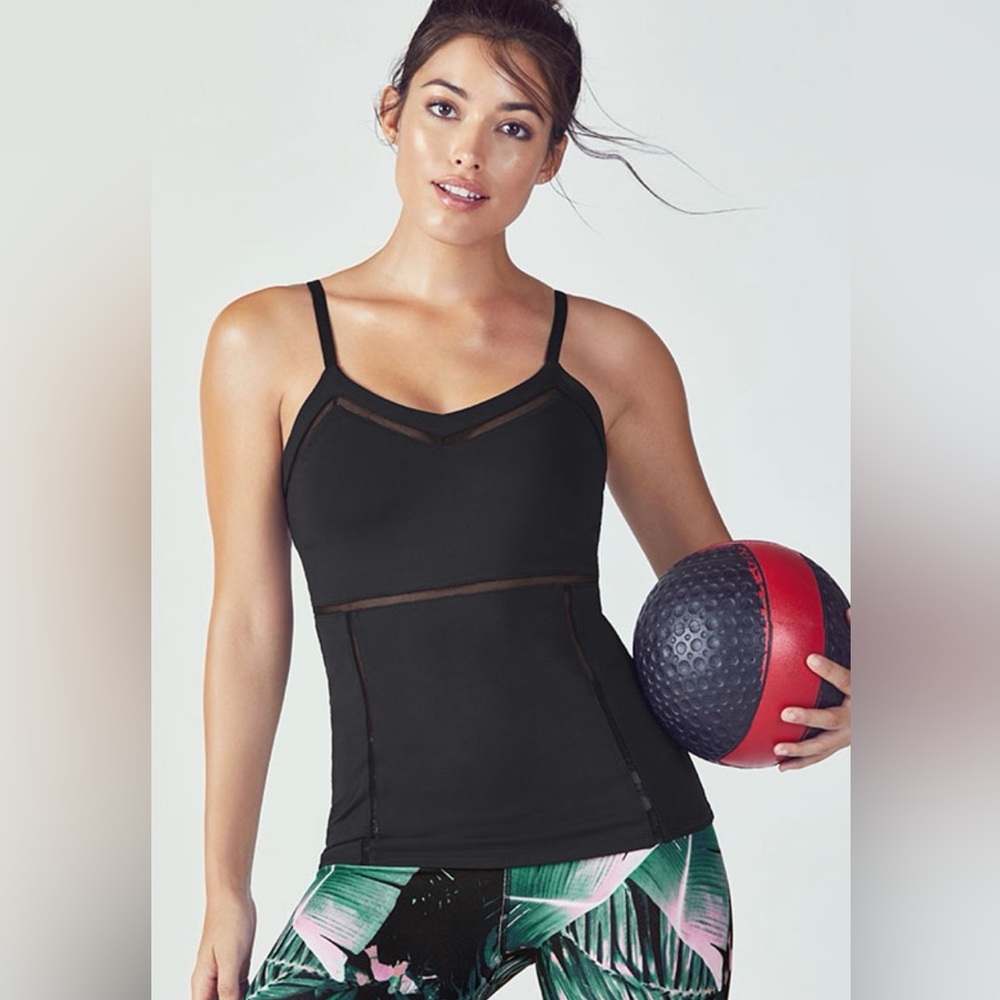 Fabletics Black Mesh Detail Athletic Tank Top with built in bra - Medium